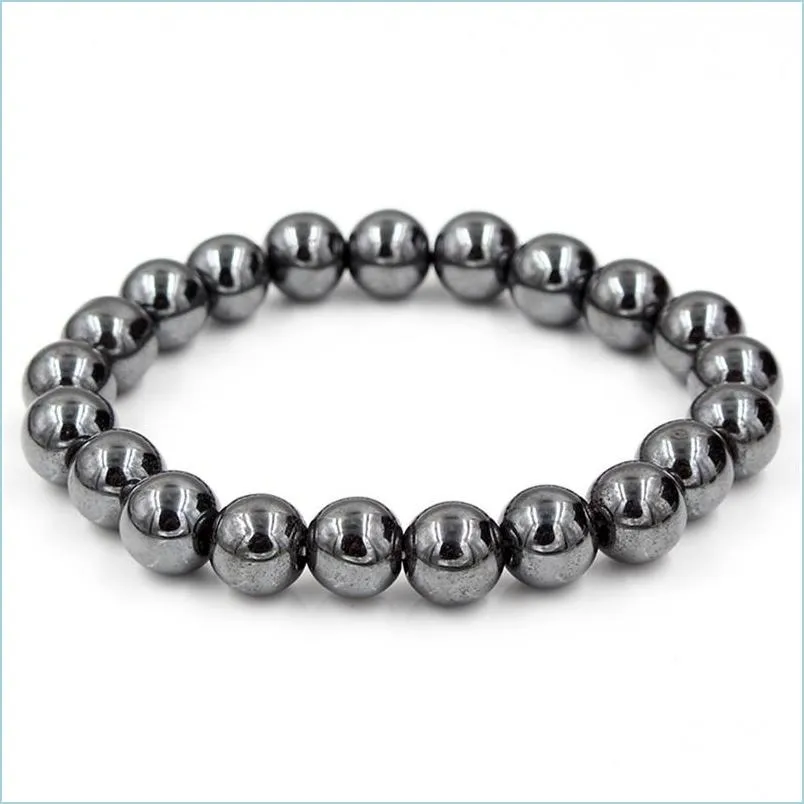 Beaded Strängar Beaded Strängar Armband Drop Delivery Hematite 8Mm Ball Bead Magnetic Therapy Magnet Stenarmband Relief Arthriti Dhvz9