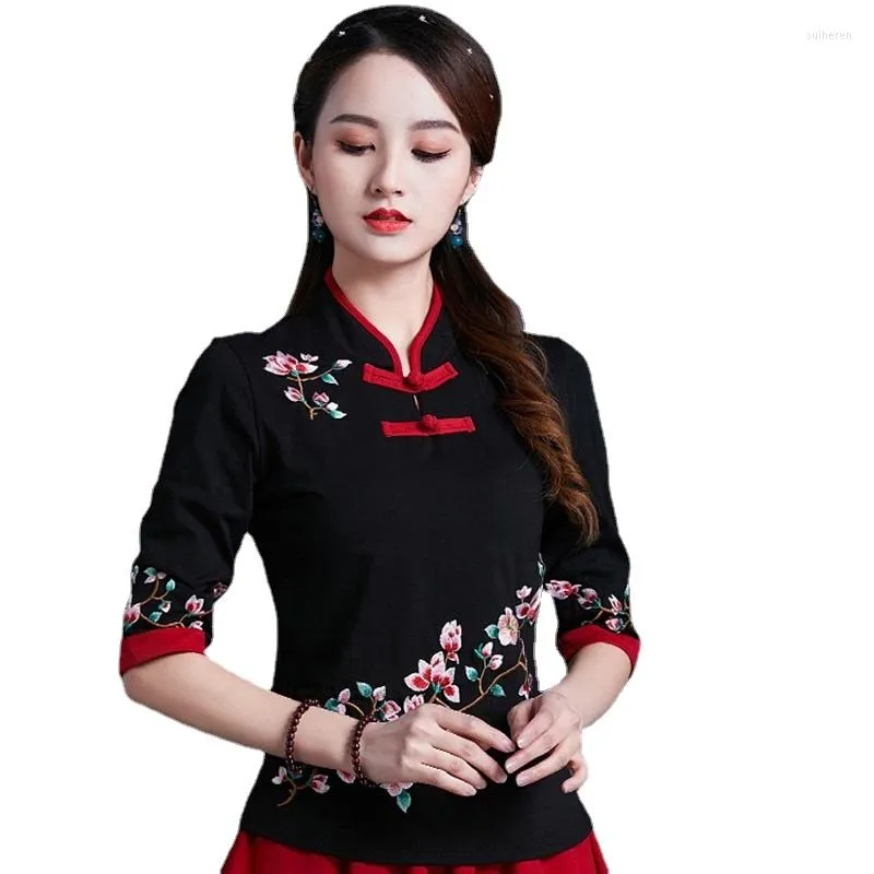 Vêtements ethniques Chinois traditionnel pour femmes Cheongsam Top Mandarin Collar Femmes Tops et chemisiers Oriental Chine V1450