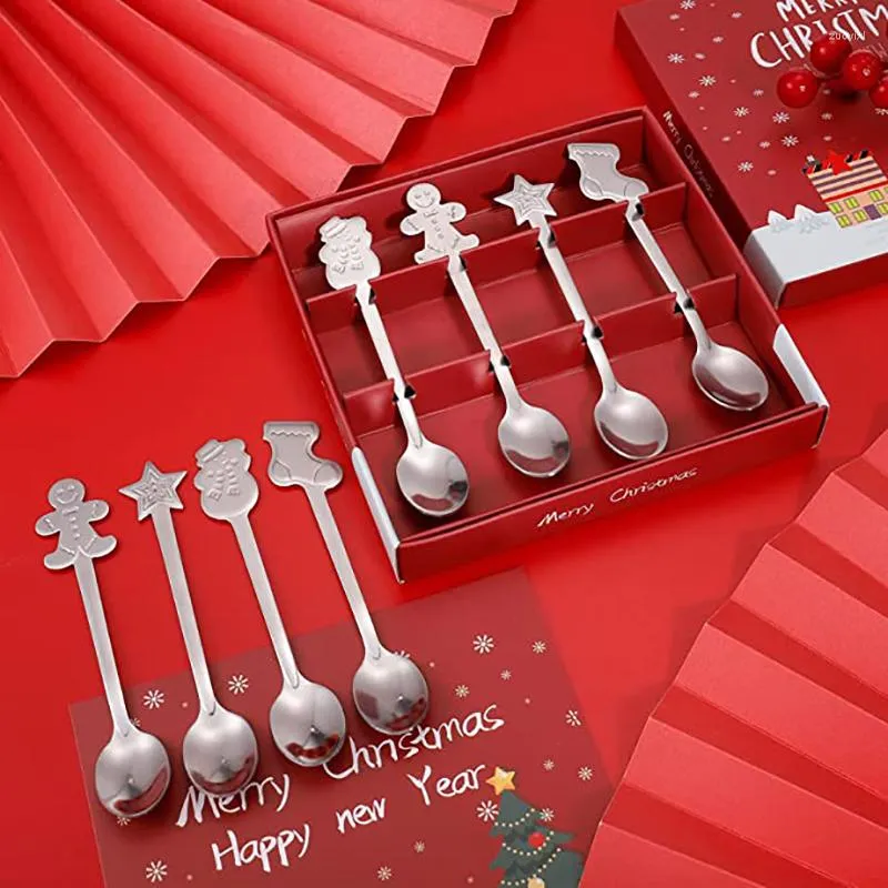 Conjuntos de vajilla de 4 piezas Juego de cucharas de café de Navidad Juego de té de grado Postre Mezcla de acero inoxidable para cocina casera o restaurante