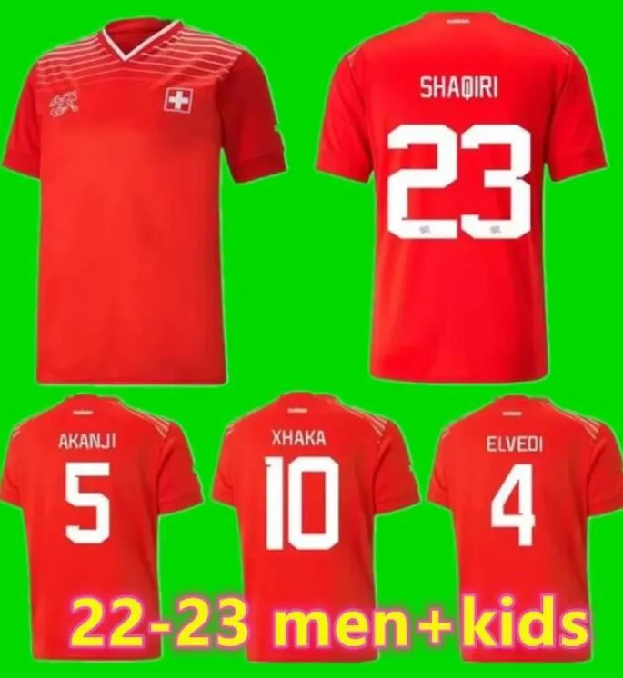 2022 Zwitserland Voetbal Jersey Nationaal team S H A Q I R I Seferovic Freuler 22 23 Zwitsers Vargas Akanji Xhaha Elvedi Embolo Shaqiri Home Away Football Men and Kids Shirt