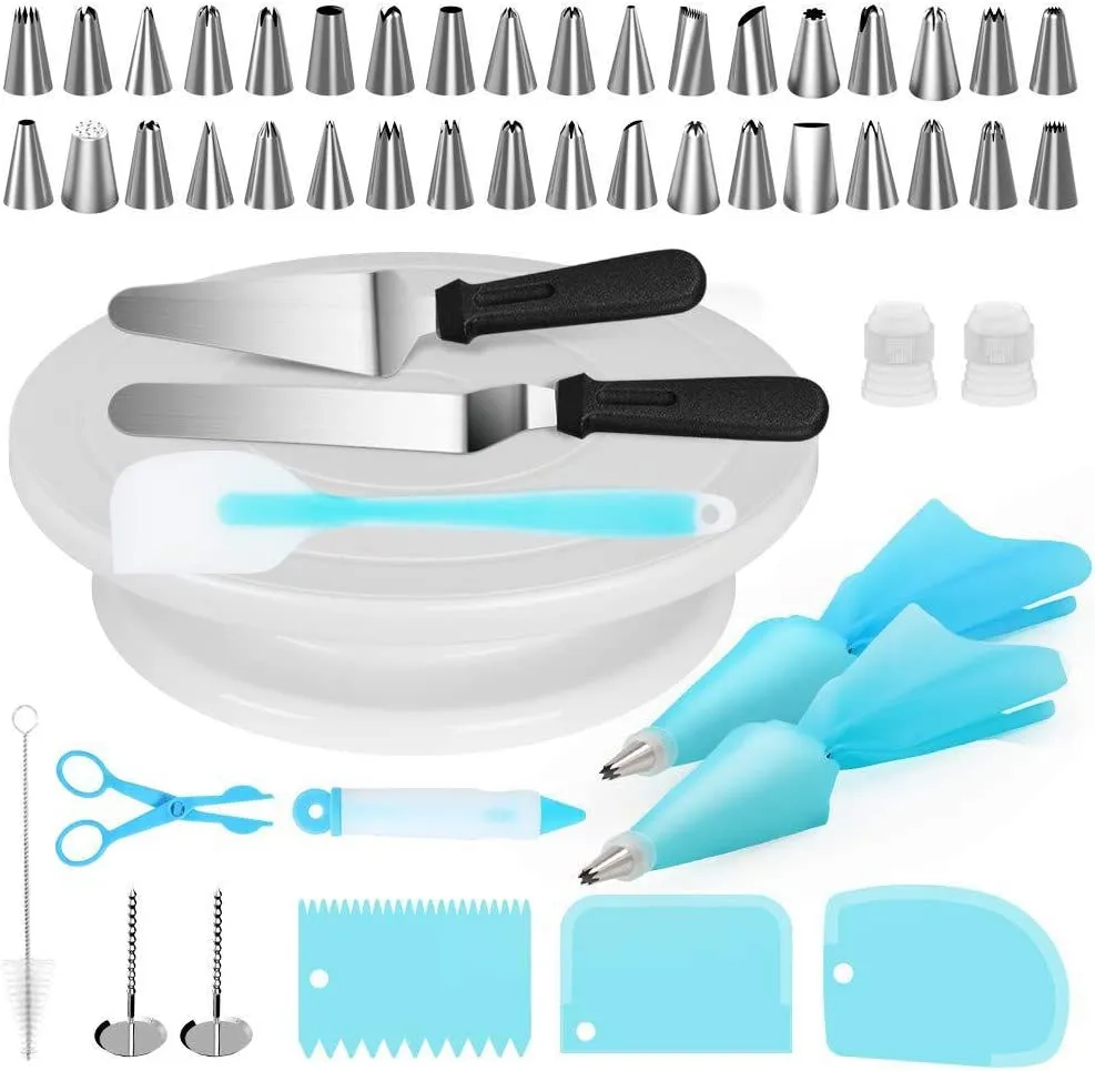 52pcs Cake Decorating Supplies cake draaitafel glazuur soepelere spatel spatsendeegtassen en pen glazuurgereedschap set keukengerei