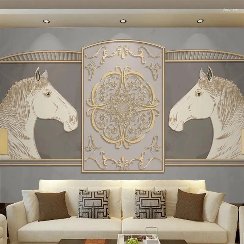 Sfondi Custom 3D Po Luxury European Home Decor Gold Horse Grande murale Carta da parati non tessuta per la parete del fondo del soggiorno della camera da letto