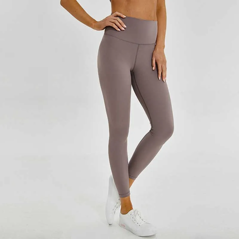 L-85 Pantalon de yoga pour femmes, matériel nu, couleur unie, vêtements de sport, Leggings, taille haute, élastique, Fitness, collants globaux, entraînement 174K