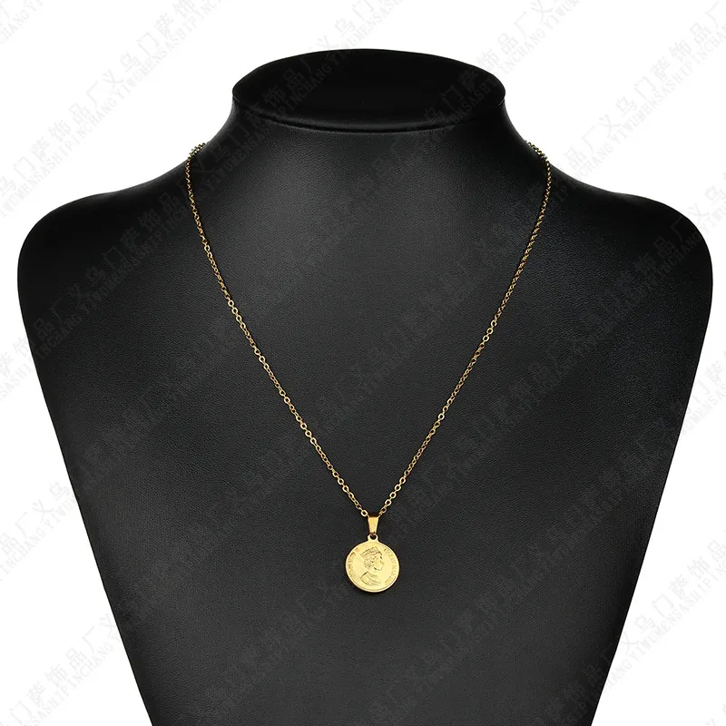 Party Favor Fashion Pendant Necklaces Queen Elizebeth II Rose Gold Coin Pendants