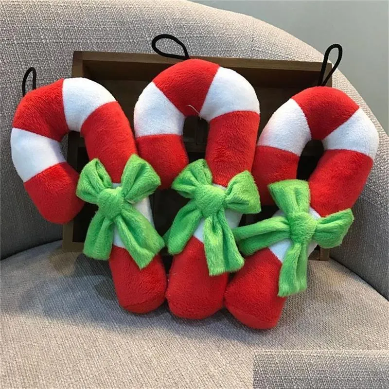 Chien Jouets À Mâcher Forme De Béquille De Noël En Peluche Couineur À Mâcher Jouet Sonore Pour Chiot Chat Produits De Formation Grinçant Drop Delivery Dhkd2