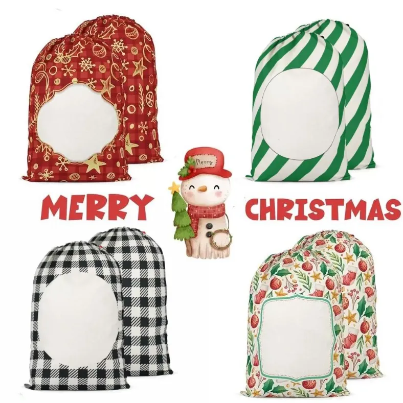 UPS DHL Christmas Decorations Sublimation Santa Sacks 2023 Personalized Buffalo Plaid Drawstring Candy Bags FY5567 F0915