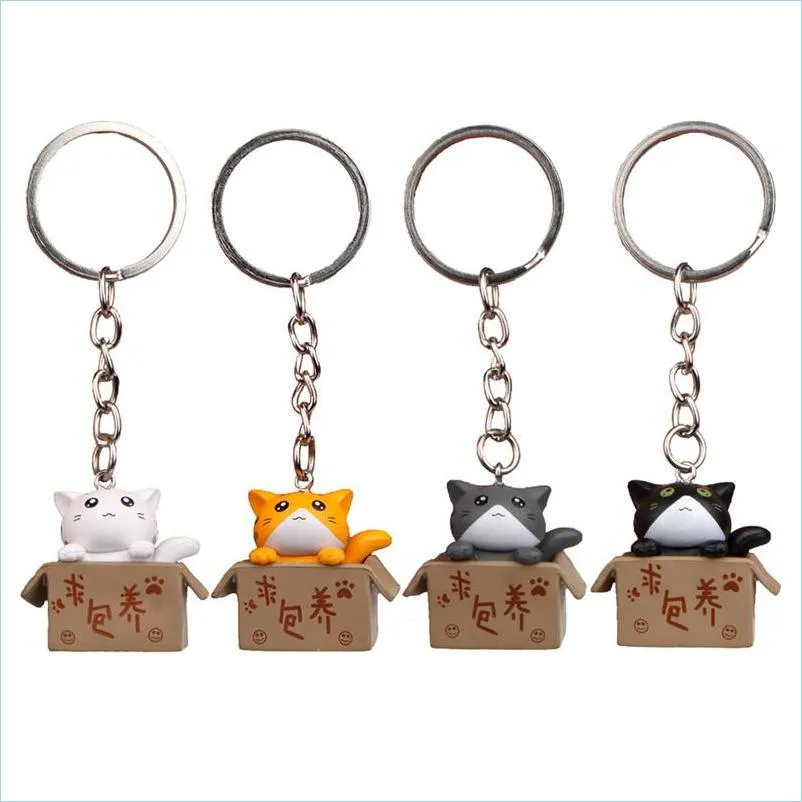 Key Rings 3Cm Cute Cartoon Key Chain Begging For Naughty Japanese Style Cat Pendant Personality Keychain Bag Jewelry Keyring 1374 D3 Dhofc