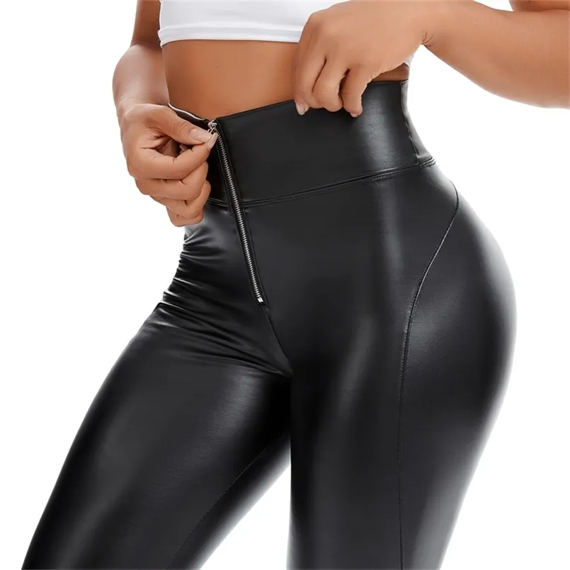 Kobiety legginsy aksamitne kobiety zamek skórą skóra jesienna zima joga osmażona ciepłe spodnie High Wiast Push Up Leggins 220914