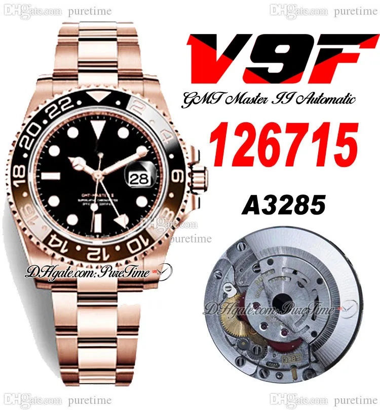 V9F GMT Root Beer A3285 Automatik Herrenuhr V4 126715 40 Roségold Cola Keramiklünette Schwarzes Zifferblatt 904L OysterSteel Armband Super Edition Gleiche Serie Karte Puretime E5