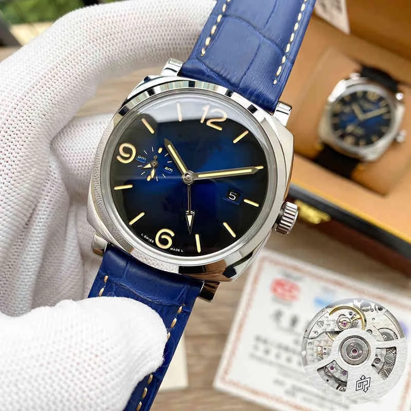 Luxury Watch 45mm Leather Watches 316l Stainless Steel for Man Blue Color Automatic Waterproof Colors Wristwatches Designpaner Watch 139r