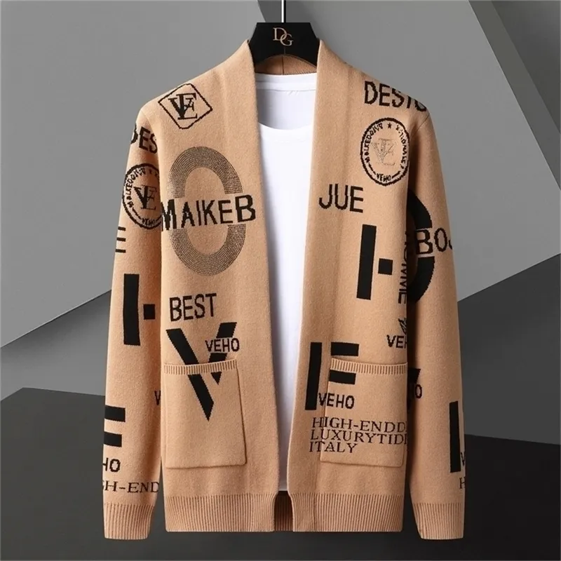 Mens Sweaters Luxury Drill Cardigan Sweater Men Clothing Hombre Botone Outwear SweaterLetter Printed Jacket 220914