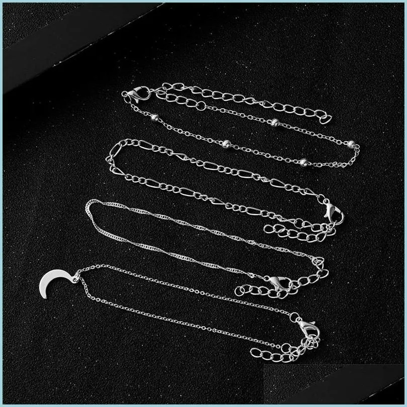 Ankjes vrouwen mode anklet sieraden dame moon hangers mtilayer vergulde sier charme enkelen golfketen 4 -delige set 2 5cy j2 drop dhivf