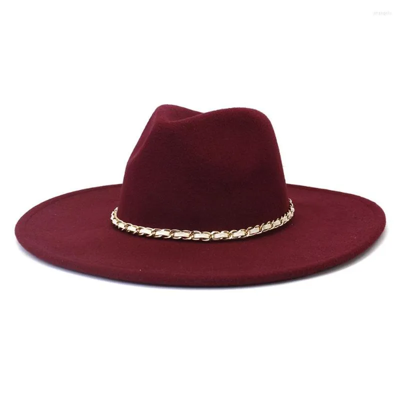 Berets Men's And Women's Big Brim Peach Heart Top Chain Woolen Hat Flat Straight Edge Jazz