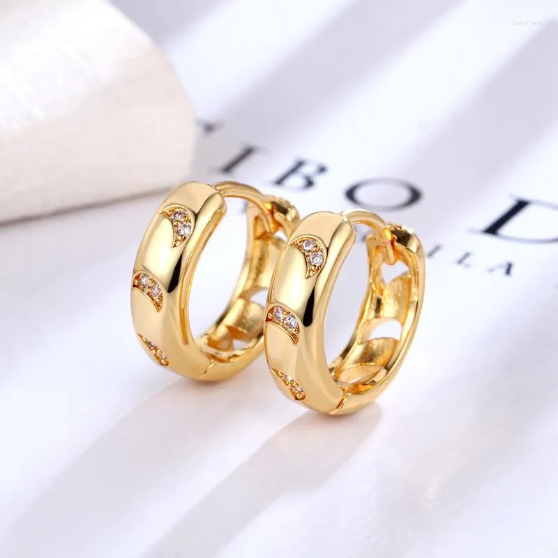 Hoop Earrings Chunky Gold Color For Women Ear Accessories With Zircon Hollow Out Moon Piercing Earing Jewellry Aretes Gifts