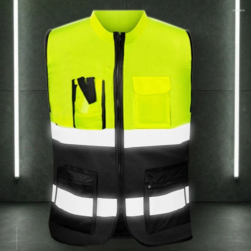 Abbigliamento Moto MXLF Multitasche Cerniera Alta Visibilità Gilet di Sicurezza Frontale con Strisce Riflettenti Bicicletta E Guida Multiuso