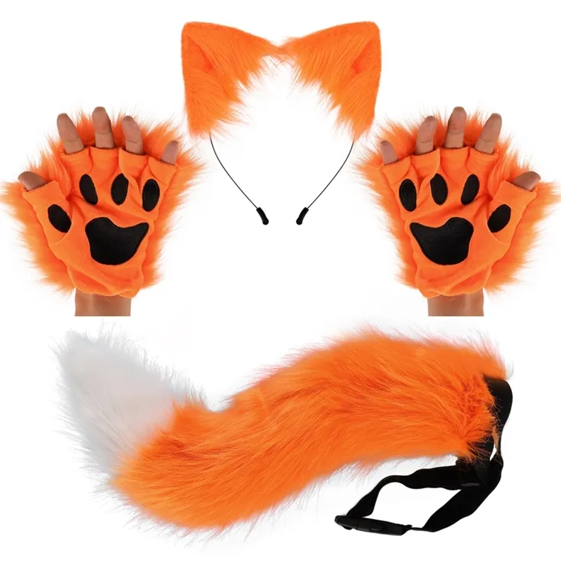 Party Decoration Junboon Wolf Tail Clip Ears and Gloves Set Halloween Christmas Fashion Shows Easter Fancy Party Costume Toys Gift for Women 220915