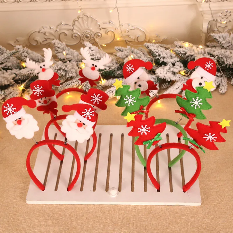 Noel Süslemeleri Saç Bows Accessories Xmas Noel Baba Elk Kardan Adam Ağaç Kafa Bandı Bebek Çocuklar Sevimli Kıllar Çubuk Çember Şenlikli Parti Kostüm Cosplay 8 Renk