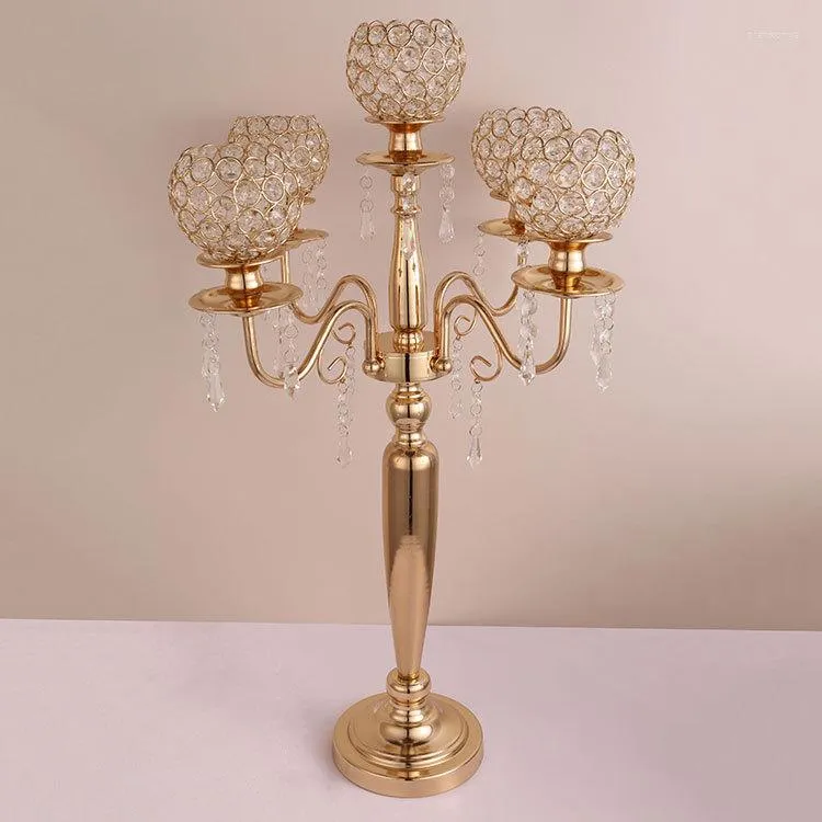 Decoração de partido 75 cm de vela de 5 armas/3 armas Stand Candelabra Candellestick Candlestick Silver/Gold Decor