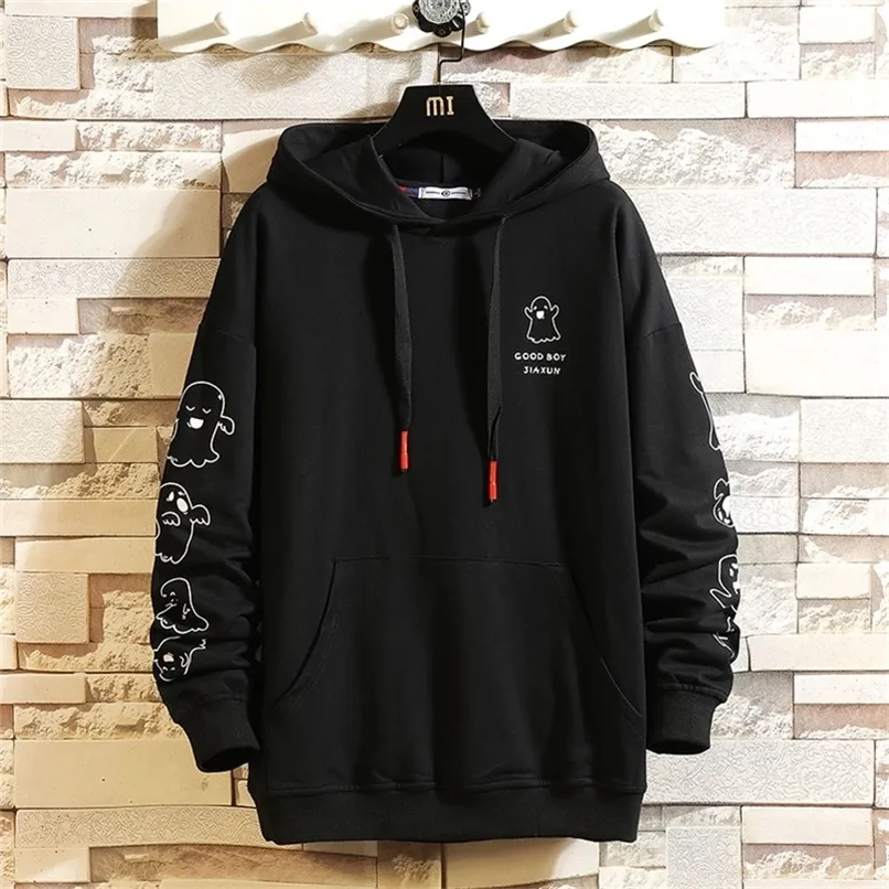 Erkek Hoodies Sweatshirts Sonbahar Bahar Moda Siyah Beyaz Erkekler S Hip Hop Uzun Kollu Kıyafet 220914