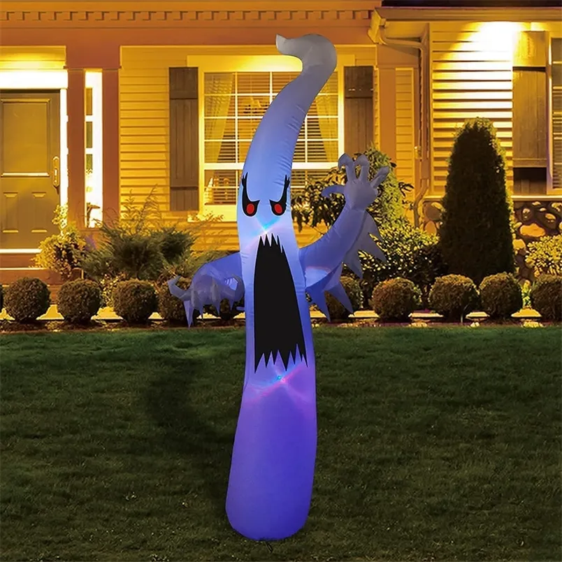 Decoração de festa 2,4m Halloween Fantasma assustador inflável com cor de cor para alterações de cores LED Home Garden Courtyard Halloween Decoração brilho de adereços fantasmas 220915