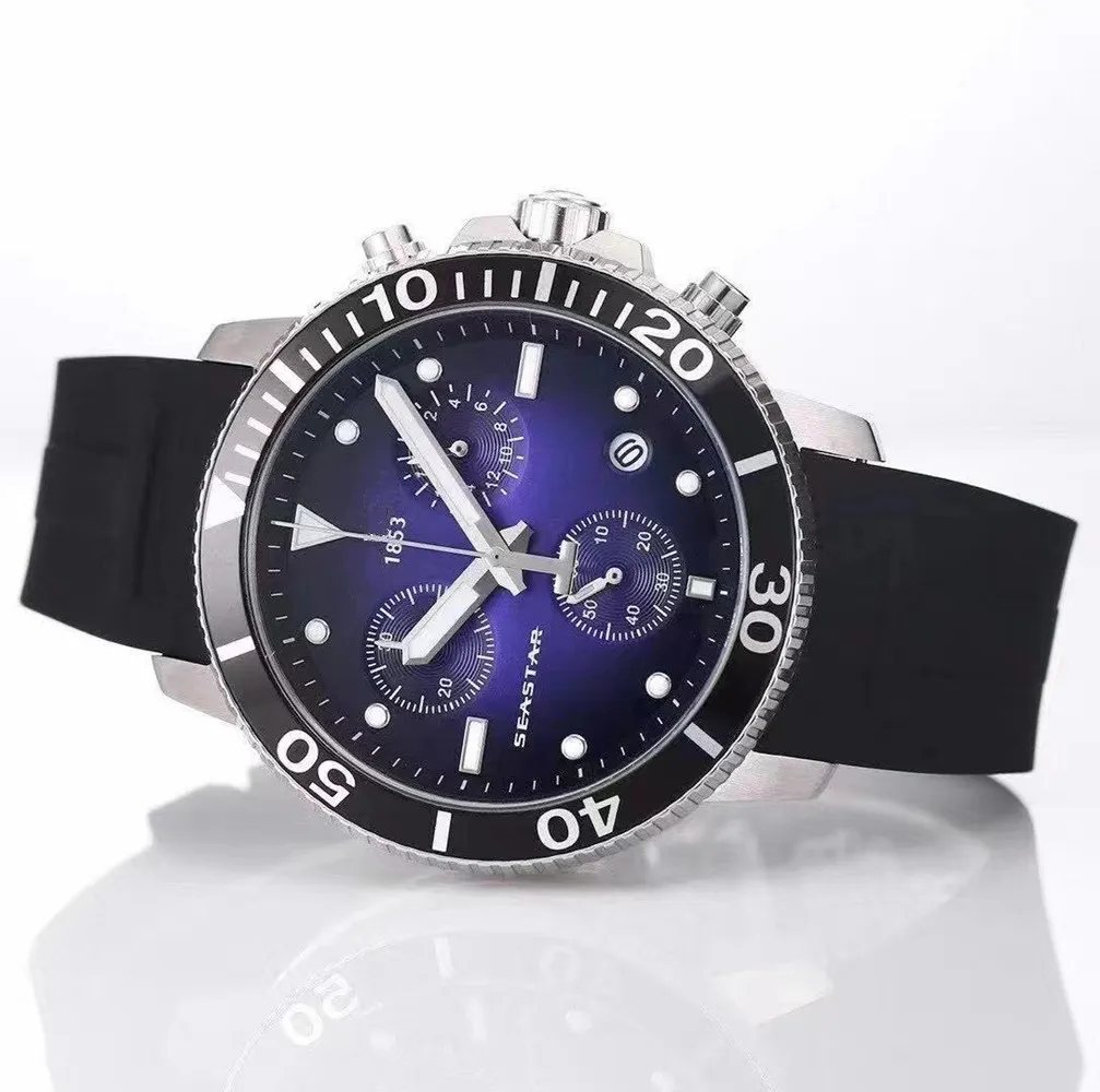 T120417A Relógio de quartzo à prova d'água Seastar Esportes masculinos ETA G10212 Movimento Pulseira de borracha T125617A Moda masculina 0127206W266A