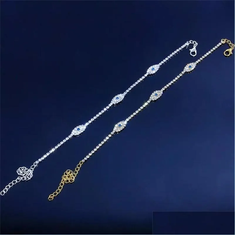 Tornozinhos Rhinestone Evil Eye Charme Tornilista Bracelete para Mulheres Girls Summer Summer Beach Pé