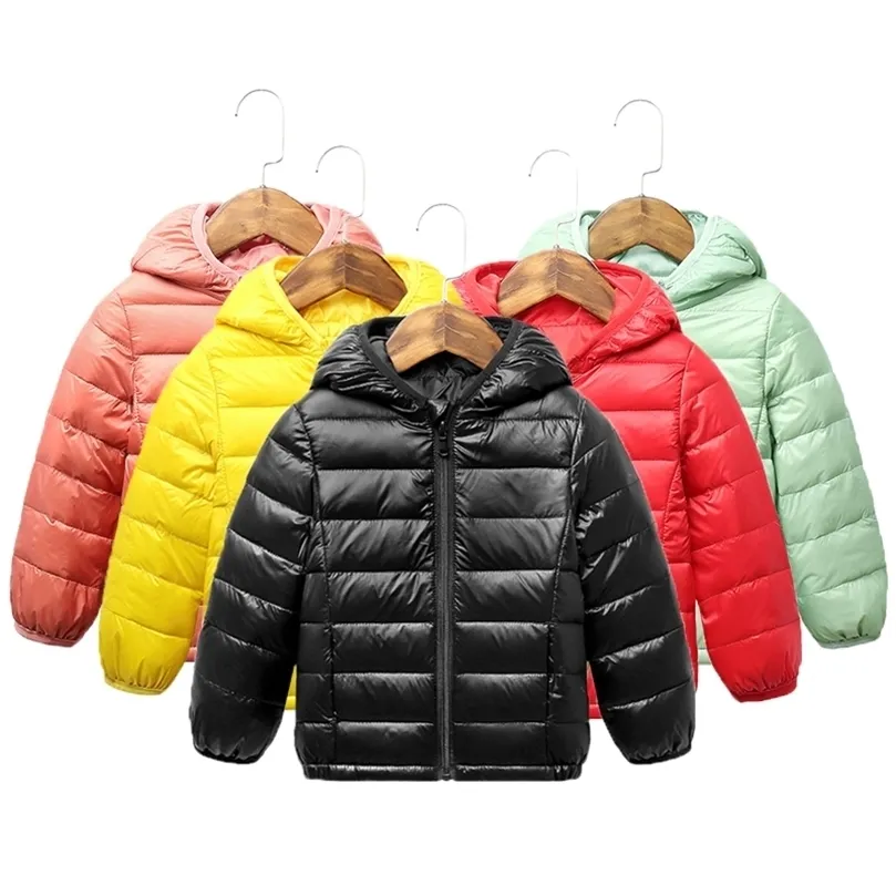 Down jas herfst winter capuchon kokjes jassen voor meisjes snoepkleur warme kinderen jassen jongens 28 jaar kind bovenkleding kleding 220915