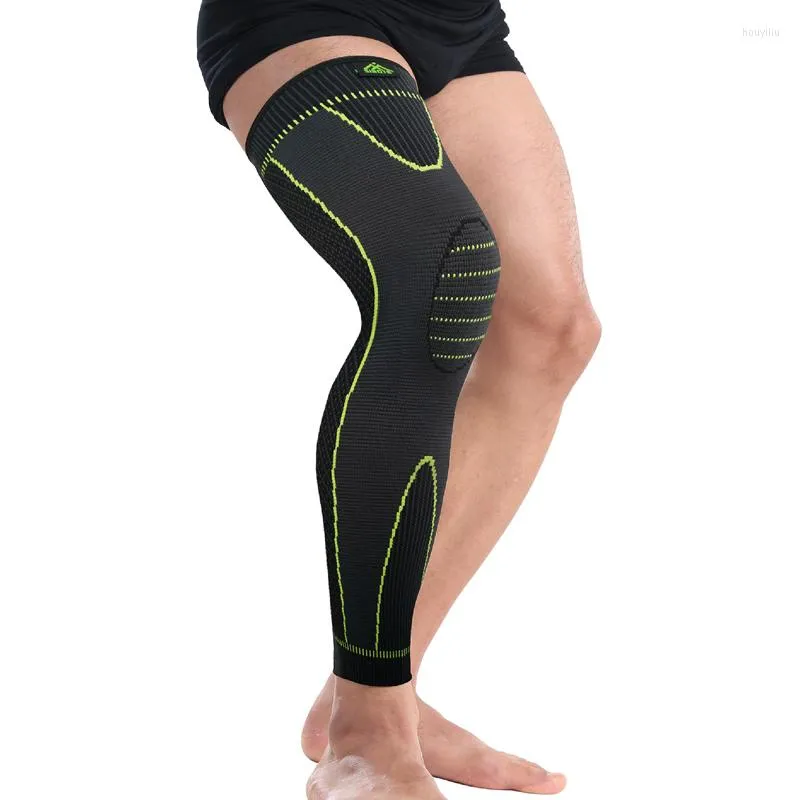 Knäskydd Elastisk gulgrön rand Sport Länge Len Hylsa Non-Slip Bandage Compression varmare för män och kvinnor