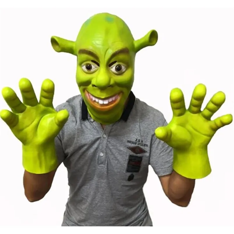 Masques de fête Vert Shrek Latex Masques Gant Film Cosplay Prop Adulte Animal Masque De Fête pour Halloween Costume De Fête Fancy Dress Ball 220915