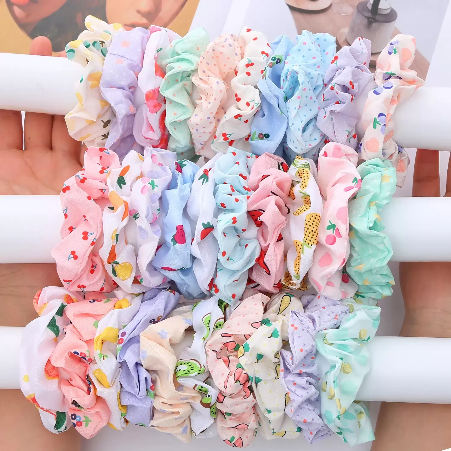 Scrunchies Porta coda di cavallo scrunchy stampato floreale Fasce per capelli Copricapo Anello per capelli Elastico arcobaleno Corda per capelli nubile Cravatta elastica scrunchie