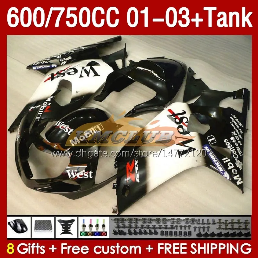 OEM Fairings Tank för Suzuki Black West GSXR-750 GSXR600 750cc K1 GSXR750 01 02 03 152NO.41 600cc GSXR 750 600 CC 2001 2002 2003 GSXR-600 01-03 injektion Mögelmässigt