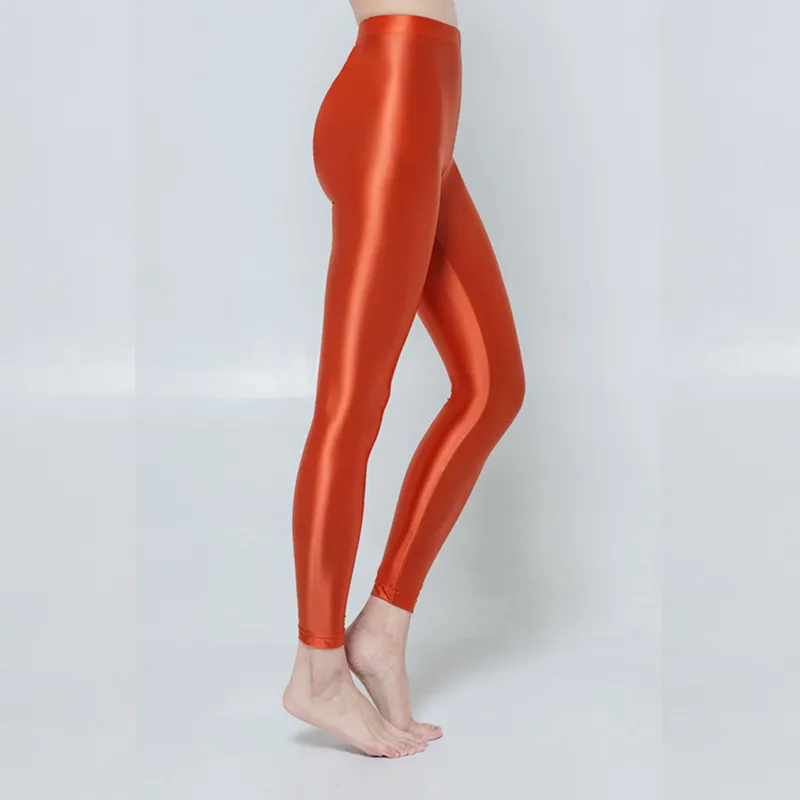 Women's Shiny Glossy Silky High Waist Leggings Yoga Opaque Slim Colorful  Fitness 