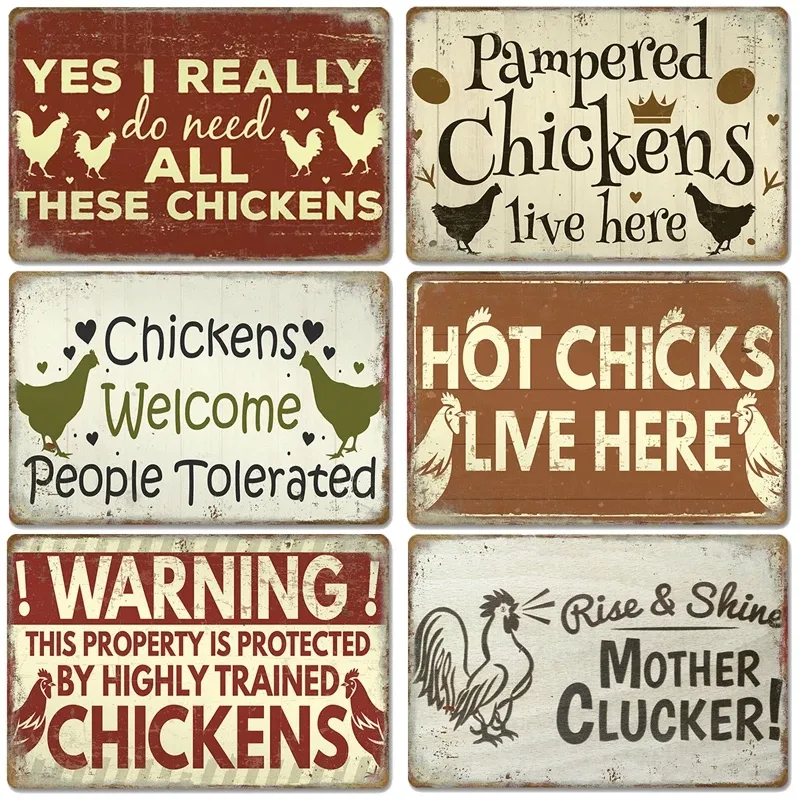 2024 Funny Chickens Tin Signs Metal Painting Vintage Poster, Rooster ...