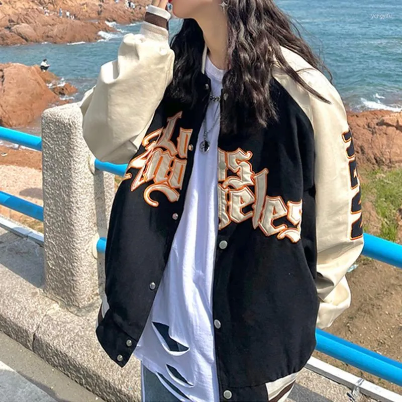 Damenjacken YICIYA Schwarz Stickerei Baseball Jacke Frauen Mantel Hip Hop Streetwear Patchwork PU Leder Oversize Varsity Bomber 2022