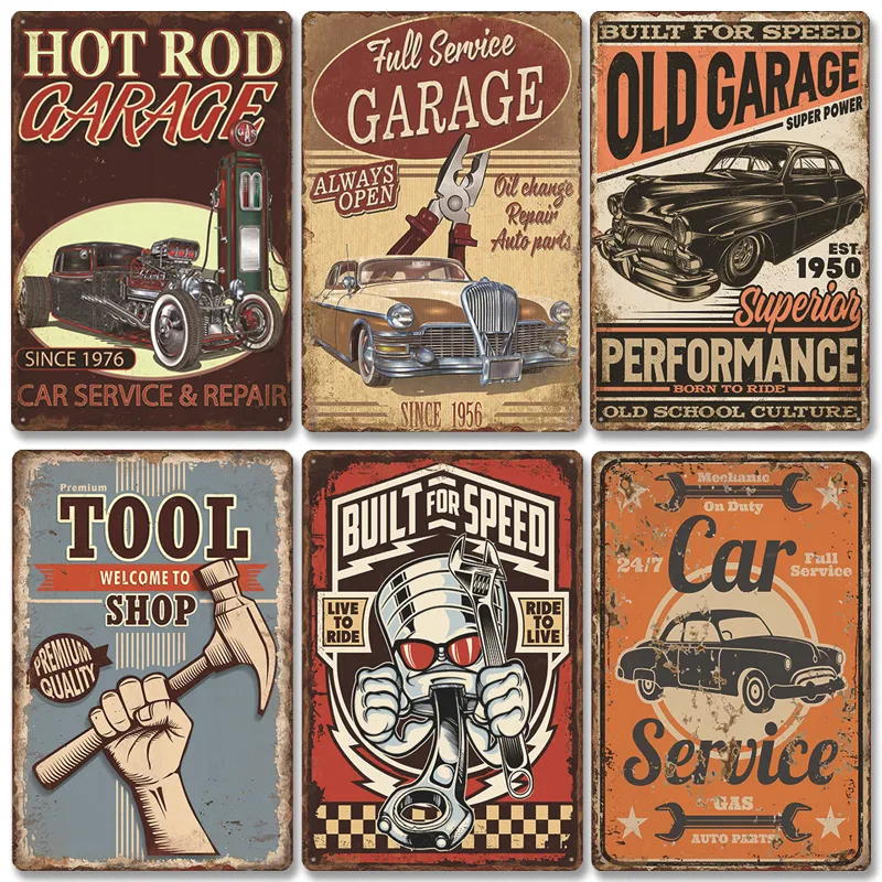 Classic Garage Poster Vintage Metal Painting Sign Car Service Tin Signs Retro Plaque racing posters Sexy Girl Tool Man Cave Shop Wall Art Decor 20x30cm