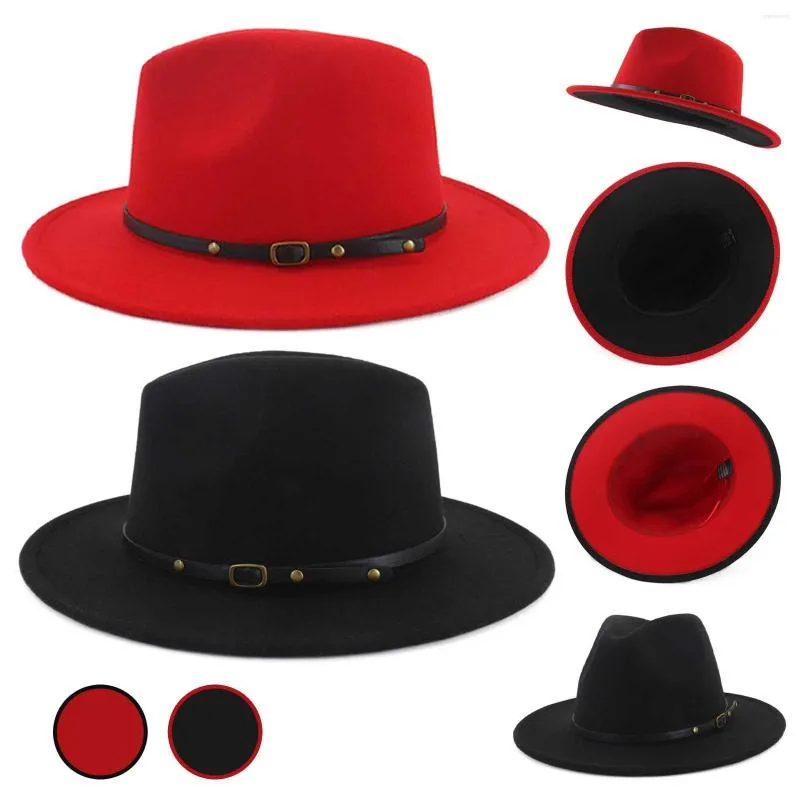 Bérets Jazz Tone Panama Men Wool Red Two Hat Fedora Chapeaux Casual Bottom For Wide Women Baseball Caps