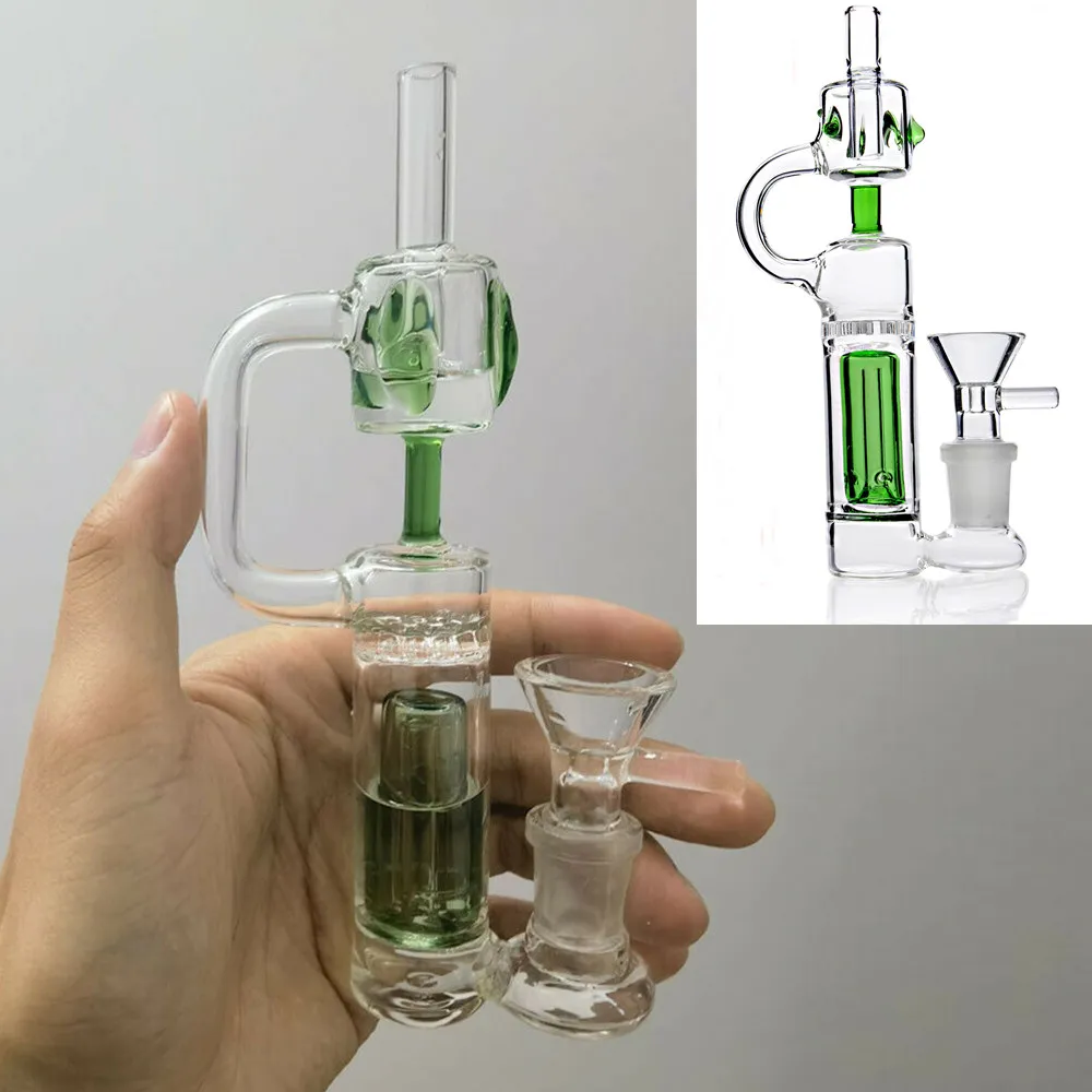 Bong in vetro verde Narghilè Dabs Kit Ciotola in vetro Punta Set Cannuccia 14mm Giunto per fumare Bong ad acqua Tubi Samll Recycler Oil Rigs