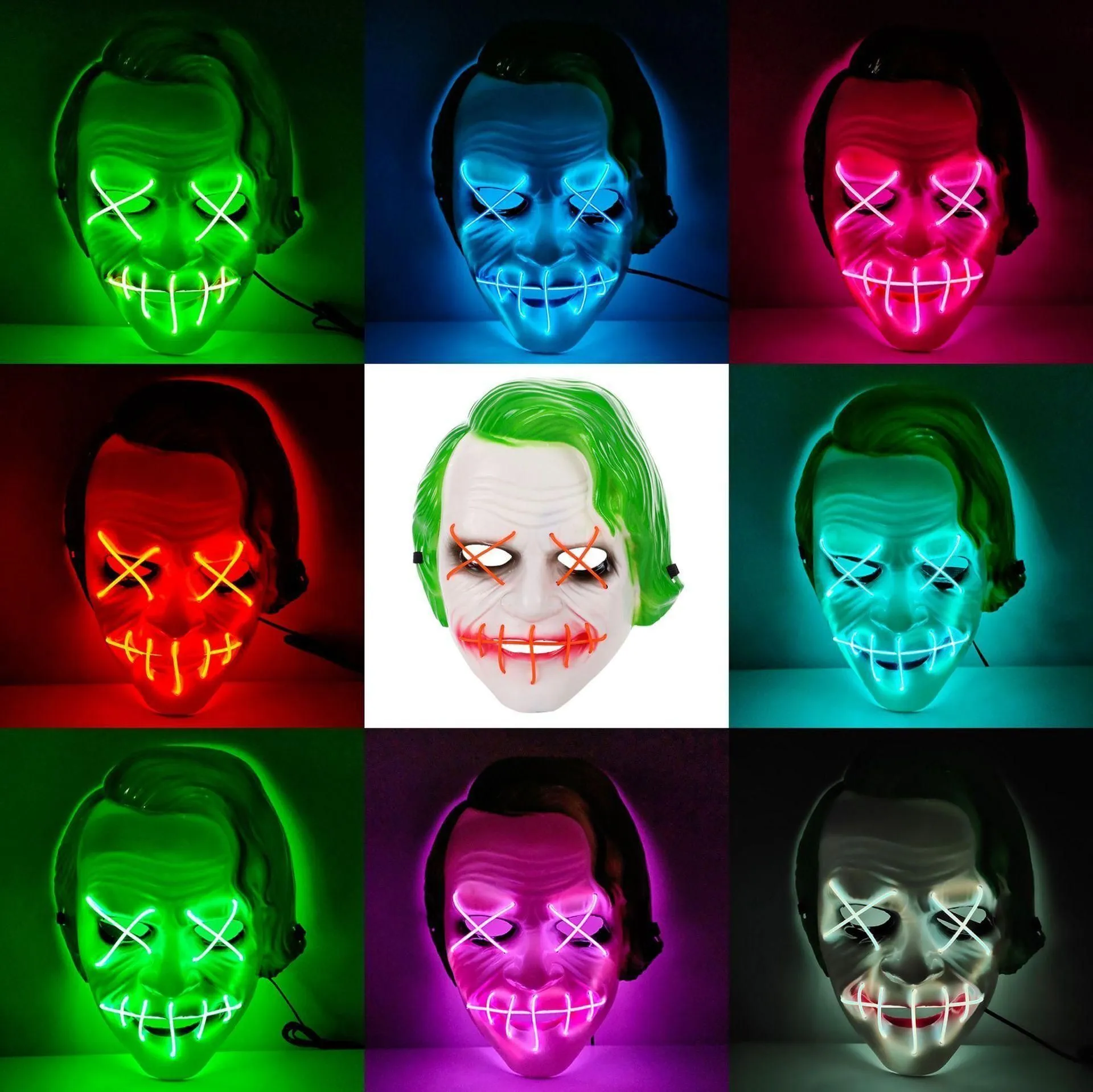 Halloween Green Hair Clown LED Cold Light Mask Bar Glowing DHL Shipping FY9557