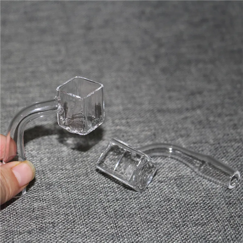 Smoking Quartz Banger Nail Square Sugar Cube style Quartz domeless bangers 14mm/18mm/19mm Male 90 Degree Clear Joint for Glass bong water pipe dab rig