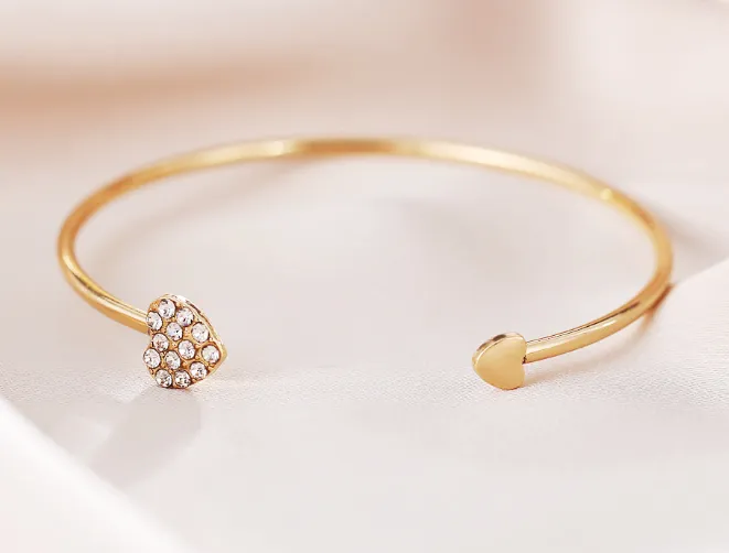 Bracelet à extrémité ouverte pour femmes, créatif, rétro, Simple, plein de diamants, en forme de cœur, amour