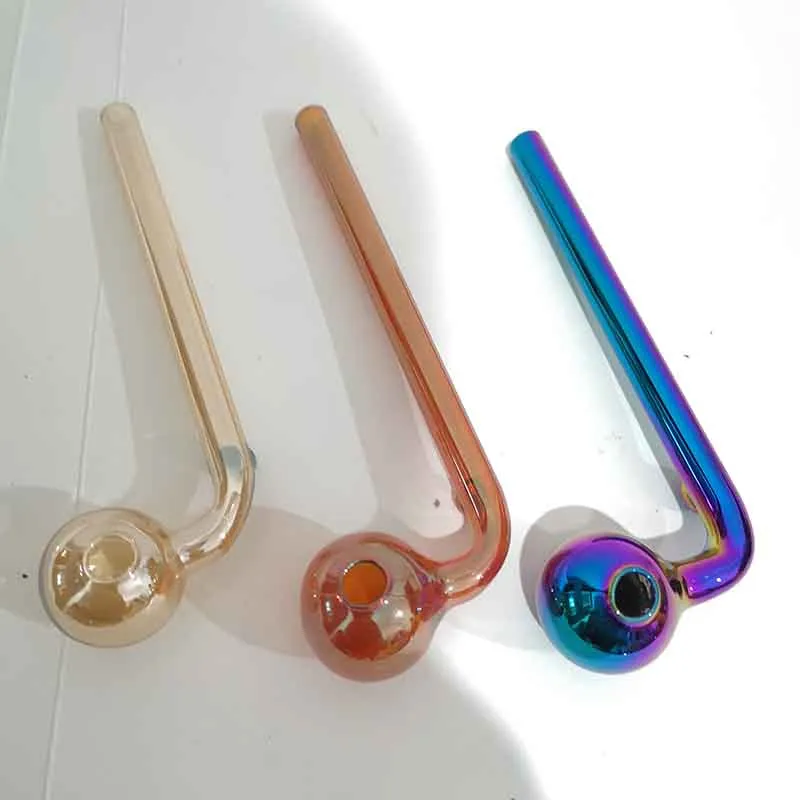 Plating Color right angle Smoking Pipe Pyrex Glass Oil Burner Dot Hand Accessories Length 14cm For Hookahs Bubbler Water Bongs Tools