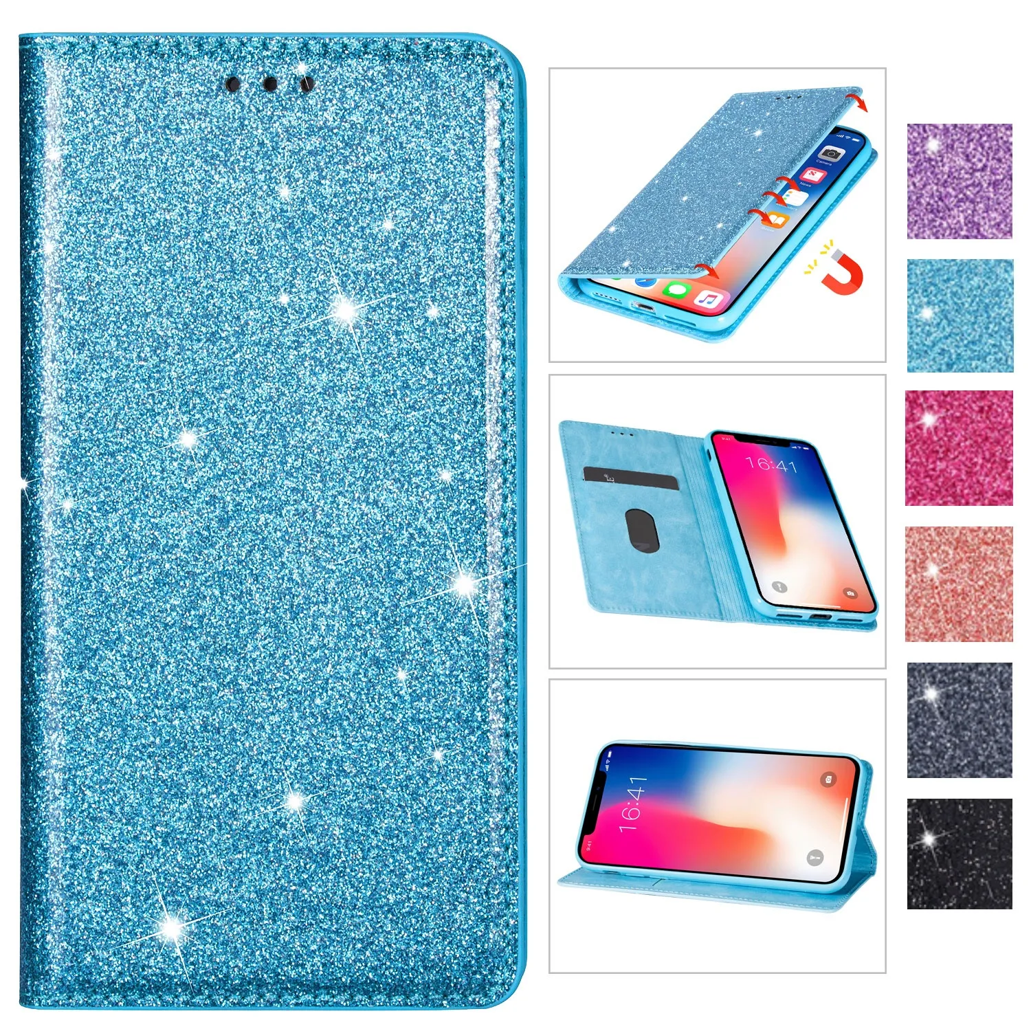 Bling Glitter Damen Brieftasche Hüllen Leder -Flip -Ständer für Samsung S21 S20 Ultra S10 Lite S9 S8 Plus S7 Edge Note 20 10 9 8