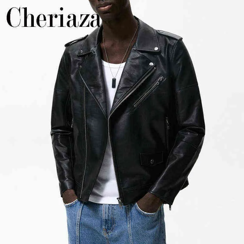 Giacche da uomo Cheriaza Autunno Uomo Giacca in ecopelle nera Casual maniche lunghe Moda Giacche da motociclista Cerniera Capispalla Tasca maschile Top T220914