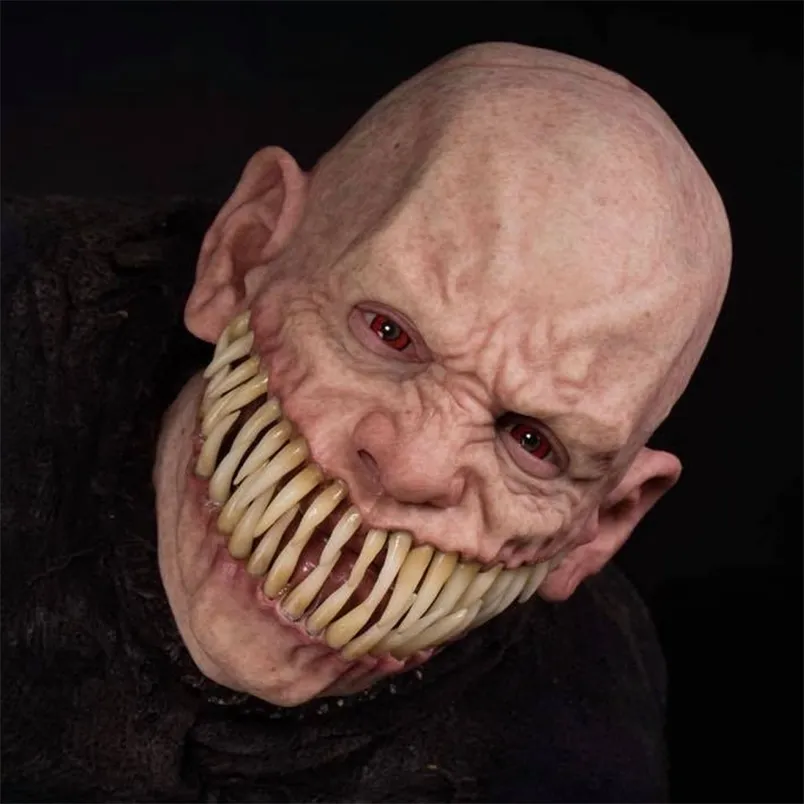 Party Masks Demon Latex Mask Scary Devil Mutant med realistiska långa tänder kostym Halloween Party Props Stalker 220915