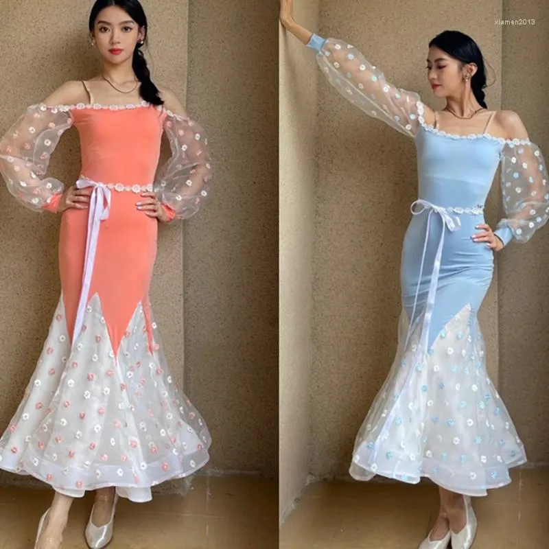 Stage Wear 2022 Floral Modern Dance Dress For Women Ballroom Competition Dresses Latin Waltz National Standard Clothing DN11164