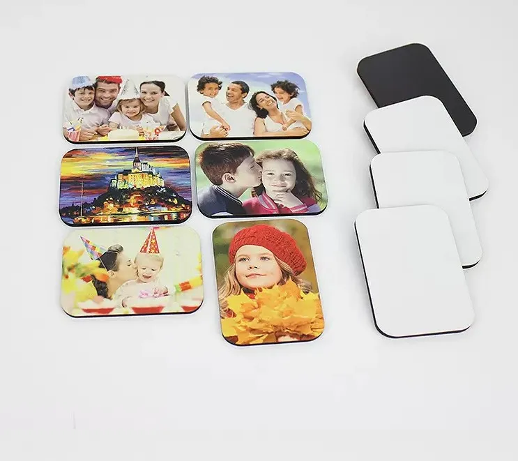 Sublimation blank DIY Fridge Magnets Party Favor Wooden MDF Refrigerator Sticker Creative Magnets Gift Heat transfer Round Rectangle Square