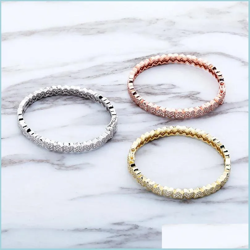 Bangle Hip Hop Women Bangles Fashion 18K Gold Rhodium Plated Small Hearts Luxury Bling Zircon Love 3484 Q2 Drop Delivery 2021 Jewelry Dhrdg