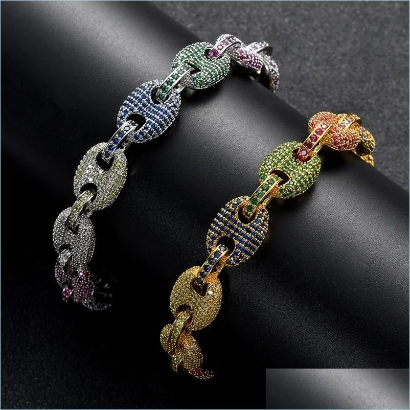 Łańcuch Hip Hip Braceletów Wykwintny bling mticolor cyrkon moda mężczyźni 18k złota guzika biżuteria 3477 q2 Drop dostawa 2 DHS7U