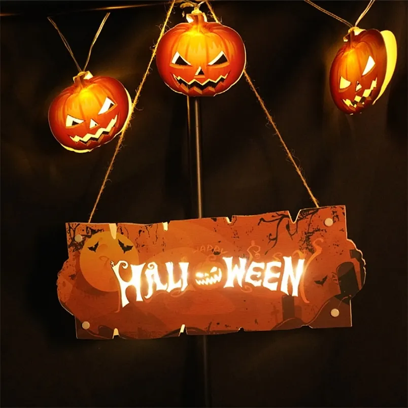 Décoration de fête LED porte lumineuse suspendue décoration d'Halloween pour la maison en plein air jardin citrouille lanterne maison signe mur artisanat horreur fête accessoire 220915