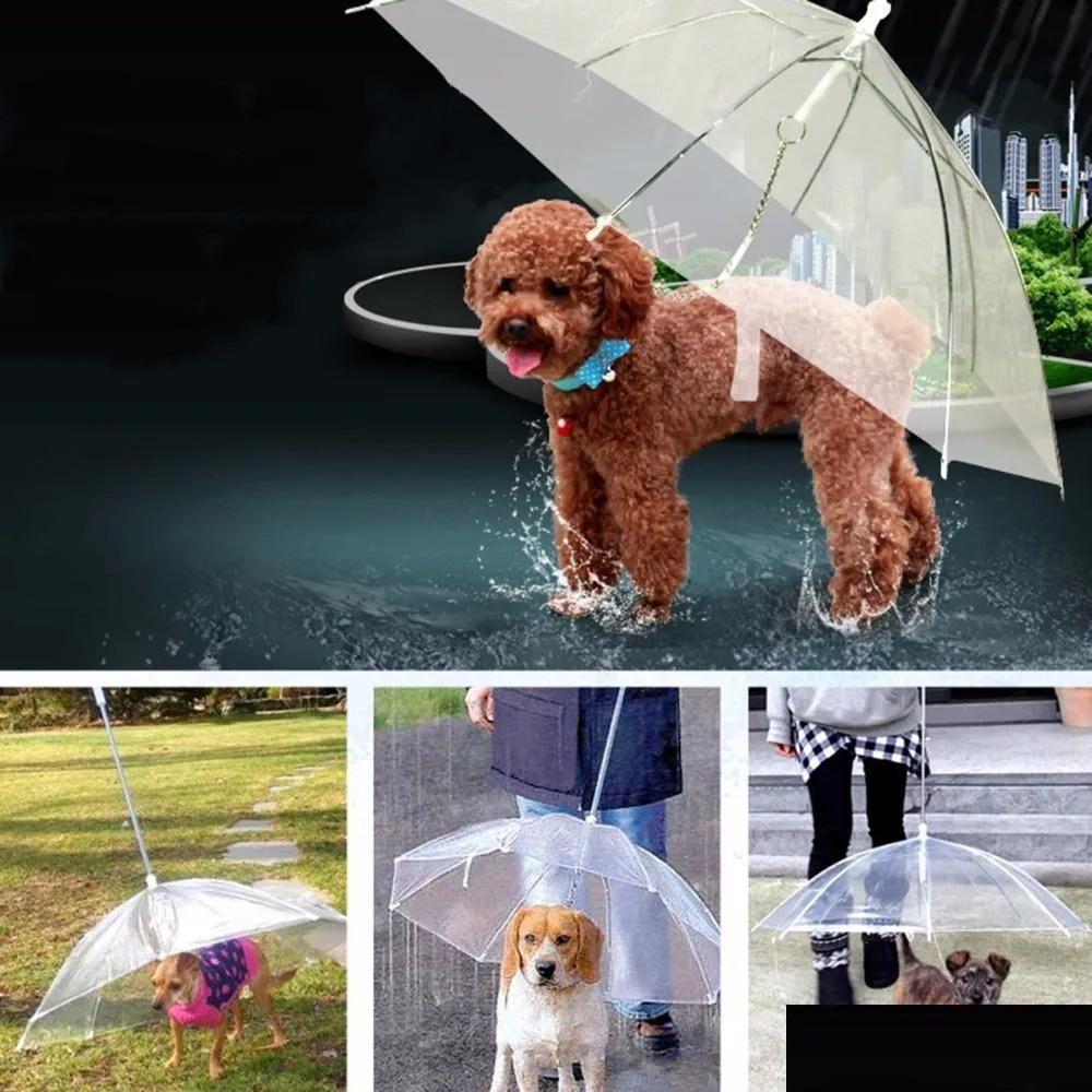 Dog Travel Outdoors Transparent Pe Pet Umbrella Keeps Dry Comfortable In Rain Snowing Sleet Convenient Gear With Dog Leads Drop Deli Dhdp5